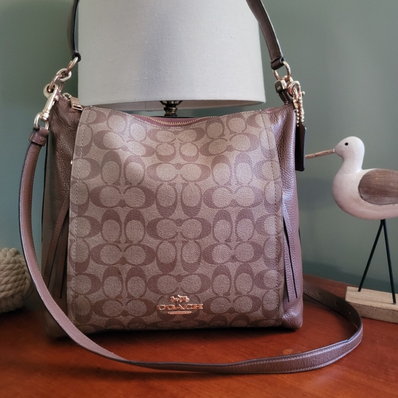 Coach Handbags - Coach F79993 Marlon Hobo Bag Brown Signature Coated Canvas Pebbled Leather Purse